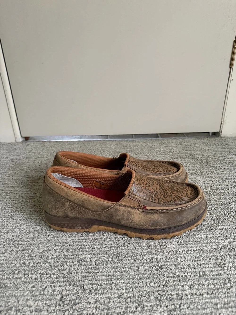 Twisted X Brown Floral-Tooled Slip-On Loafers